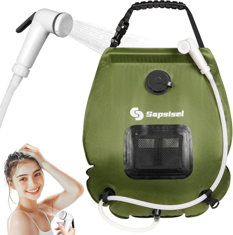 sapsisel Camping Shower Bag, 5 Gal/20L Solar Heating Camping Shower with Upgraded Hose and Shower Head,Portable Shower for Camping,Solar Shower - Image 1
